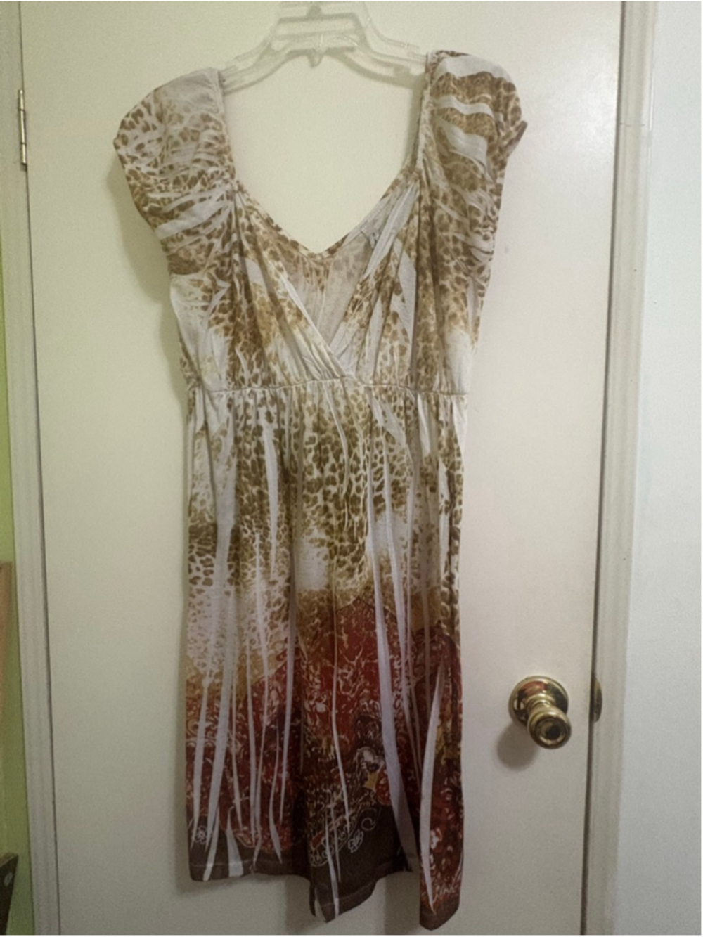Women's Mi Manchi Mini Dress XL White Brown Animal Print